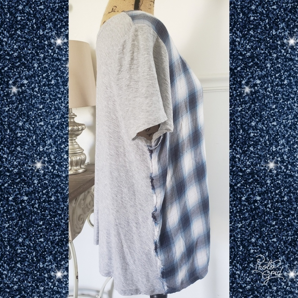 💋Vince Camuto plaid blue tshirt sz xl - Picture 2 of 5